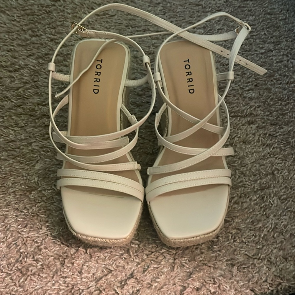 Torrid tan strappy wedges